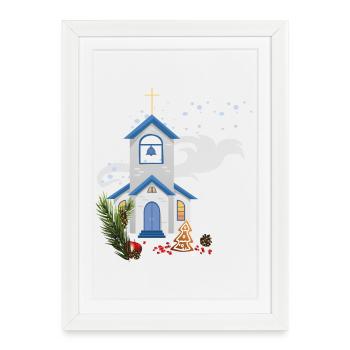Noël avec l’église - Affiche encadrée (27 × 37 cm) - blanc - Devant