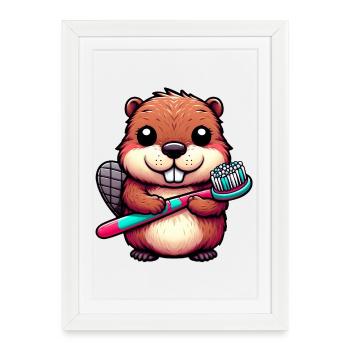 Castor - Affiche encadrée (27 × 37 cm) - blanc - Devant