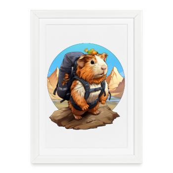 Cochon d’Inde Alpiniste / Randonnée Cochon d’Inde - Affiche encadrée (27 × 37 cm) - blanc - Devant