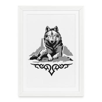 Loup du Caucase - Affiche encadrée (27 × 37 cm) - blanc - Devant