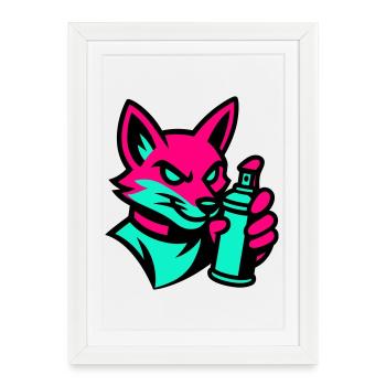 Graffiti Renard - Affiche encadrée (27 × 37 cm) - blanc - Devant