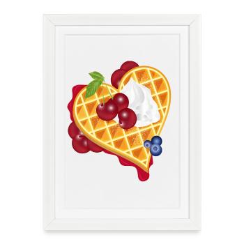 Golden heart waffle illustration with cherries - Framed poster (27 × 37 cm) - white - Front