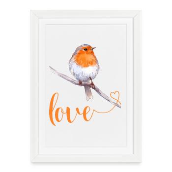 Robin with love text - Framed poster (27 × 37 cm) - white - Front
