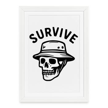 Survive - tête de mort - Affiche encadrée (27 × 37 cm) - blanc - Devant