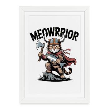 Meowrrior Viking Chat Guerrier - Affiche encadrée (27 × 37 cm) - blanc - Devant