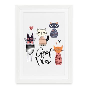 Chats Bonne humeur - Affiche encadrée (27 × 37 cm) - blanc - Devant