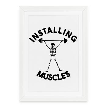 Funny Skeleton Gym–Installing Muscle Weightlifting - Framed poster (27 × 37 cm) - white - Front