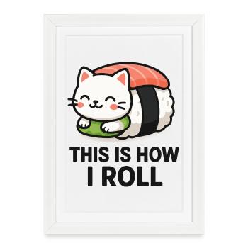 Illustration de sushi de chat - Affiche encadrée (27 × 37 cm) - blanc - Devant