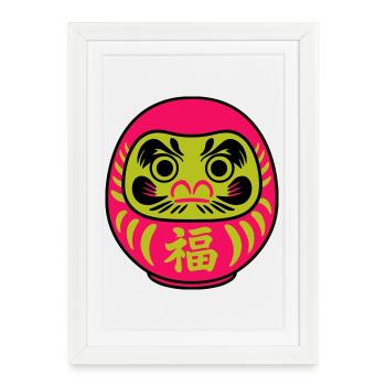Daruma coloré avec des symboles porte-bonheur - Affiche encadrée (27 × 37 cm) - blanc - Devant