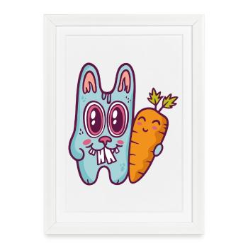 Lapin doodle bleu à la carotte - Affiche encadrée (27 × 37 cm) - blanc - Devant