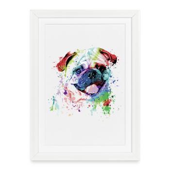 Portrait de Bouledogue En Couleurs Vibrantes - Affiche encadrée (27 × 37 cm) - blanc - Devant