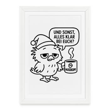 Grognement matinal Vogel_mit_Kaffeetasse_und_Sprechblase - Affiche encadrée (27 × 37 cm) - blanc - Devant