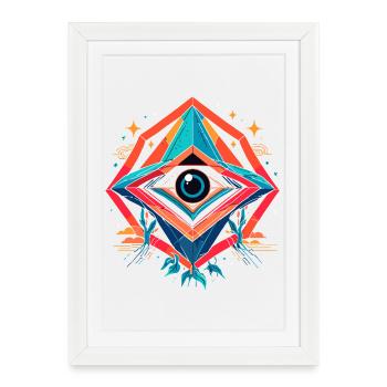 Oeil futuriste en nexus géométrique - Affiche encadrée (27 × 37 cm) - blanc - Devant