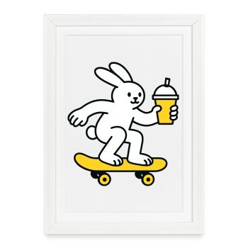 Lapin de patin avec secousse - Affiche encadrée (27 × 37 cm) - blanc - Devant
