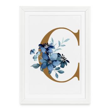 Floral C – Golden Letter with Flowers - Framed poster (27 × 37 cm) - white - Front