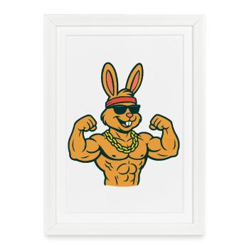 Lapin musculaire avec lunettes de soleil - Affiche encadrée (27 × 37 cm) - blanc - Devant