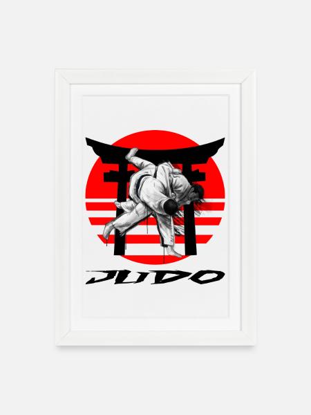 Judo Schwarzweiß im Rotkreis - Gerahmtes Poster (27 × 37 cm) - Weiß