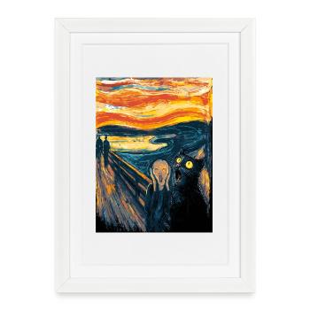 Halloween Cat – Art Motif in Van Gogh Style - Framed poster (27 × 37 cm) - white - Front