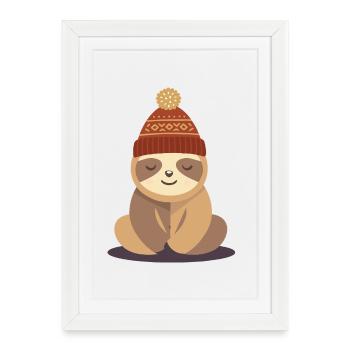 Cozy sloth with winter hat – animal motif - Framed poster (27 × 37 cm) - white - Front