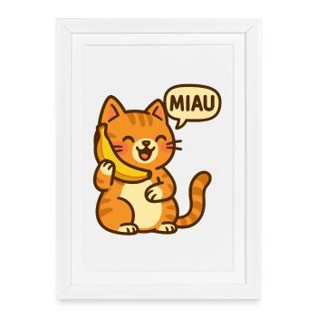 Chat au téléphone - Affiche encadrée (27 × 37 cm) - blanc - Devant