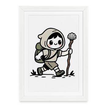 Pèlerin sur le chemin de Compostelle - Affiche encadrée (27 × 37 cm) - blanc - Devant