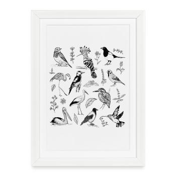 Birds Lovers, Tattoo rétro d’oiseau - Affiche encadrée (27 × 37 cm) - blanc - Devant