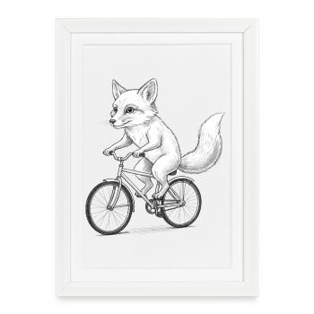 Fox Cyclist Sketch on Bike - Framed poster (27 × 37 cm) - white - Front