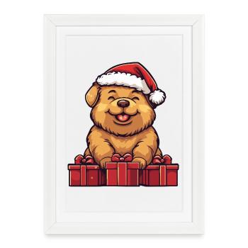 Cadeaux de Noël pour chiens Chow Chow - Affiche encadrée (27 × 37 cm) - blanc - Devant