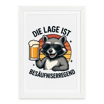 Raccoon Bierheld Sonnenbrille Waschbär bier - Gerahmtes Poster (27 × 37 cm) - Weiß - Vorne