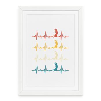 Basketball Retro Heartbeat joueur de basket - Affiche encadrée (27 × 37 cm) - blanc - Devant