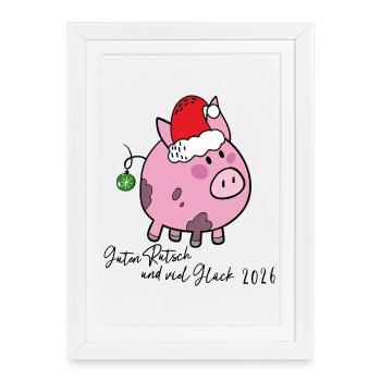 Petit cochon chanceux du Nouvel An - Affiche encadrée (27 × 37 cm) - blanc - Devant
