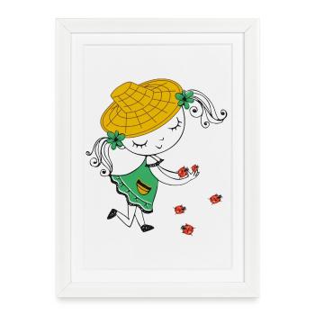 Fille au chapeau de paille et à la coccinelle - Affiche encadrée (27 × 37 cm) - blanc - Devant