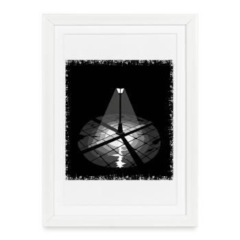 Lumière de rue solitaire Éclairage nocturne Grunge - Affiche encadrée (27 × 37 cm) - blanc - Devant