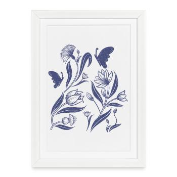 Blue floral pattern in folk art style - Framed poster (27 × 37 cm) - white - Front