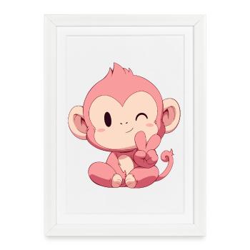 Little Pink Monkey Peace - Framed poster (27 × 37 cm) - white - Front