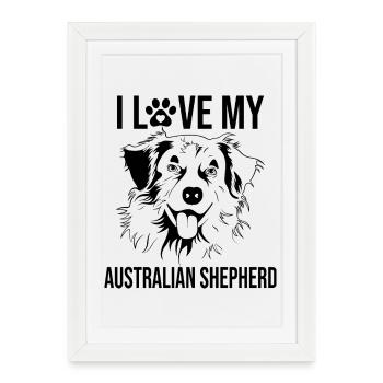 J’adore mon berger australien - Affiche encadrée (27 × 37 cm) - blanc - Devant