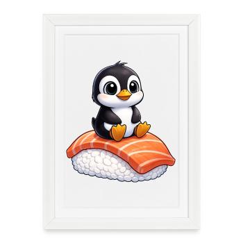Sushi des manchots Cuisine japonaise Poisson cru - Affiche encadrée (27 × 37 cm) - blanc - Devant
