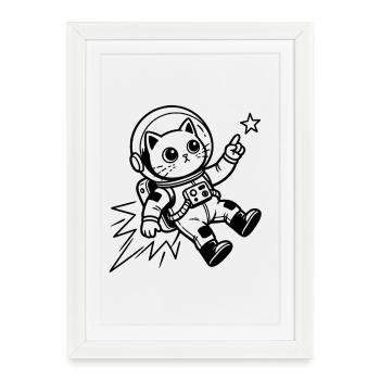 Astronaute chat dans l’espace - Affiche encadrée (27 × 37 cm) - blanc - Devant