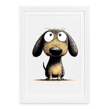 Dessins animés de chien teckel aux yeux en googly - Affiche encadrée (27 × 37 cm) - blanc - Devant