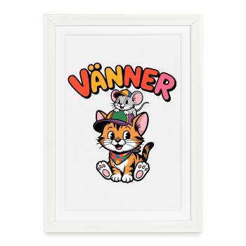 Amis et amis pour toujours – Chat et souris mignons - Affiche encadrée (27 × 37 cm) - blanc - Devant
