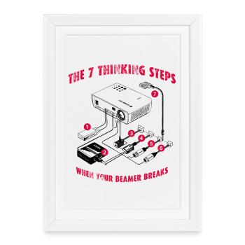 7 étapes de réflexion quand votre Beamer casse - Affiche encadrée (27 × 37 cm) - blanc - Devant