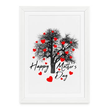 Arbre aux cœurs rouges Joyeuse fête des mères Fête des Mères - Affiche encadrée (27 × 37 cm) - blanc - Devant