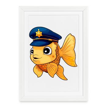 Policier poisson rouge - Affiche encadrée (27 × 37 cm) - blanc - Devant