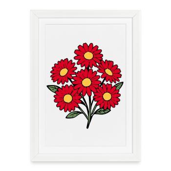 Fleur rouge Fleur rouge Fleurs Marguerites - Affiche encadrée (27 × 37 cm) - blanc - Devant