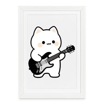 Kawaii Katze mit E-Gitarre Musik Geschenk Musiker - Gerahmtes Poster (27 × 37 cm) - Weiß - Vorne