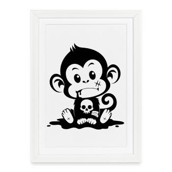 Singe mignon dans un style inquiétant - Affiche encadrée (27 × 37 cm) - blanc - Devant