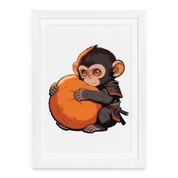 Petit singe mignon donne un coup de poing Coup de poing singe - Affiche encadrée (27 × 37 cm) - blanc - Devant