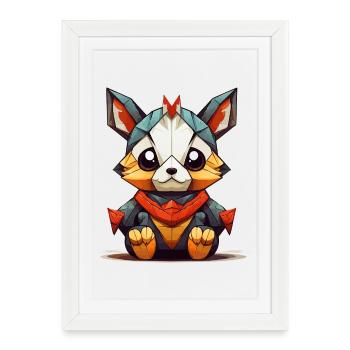 Charme Géométrique Renard - Affiche encadrée (27 × 37 cm) - blanc - Devant