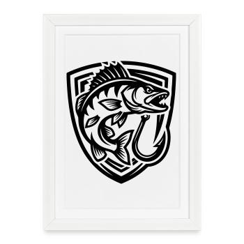 Blason de pêche au brochet - Affiche encadrée (27 × 37 cm) - blanc - Devant