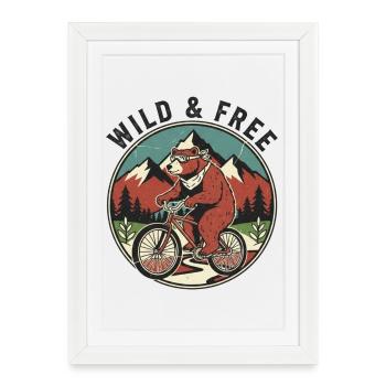 Wild & Free Grizzly Bear Bicycle Vintage Emblem - Framed poster (27 × 37 cm) - white - Front